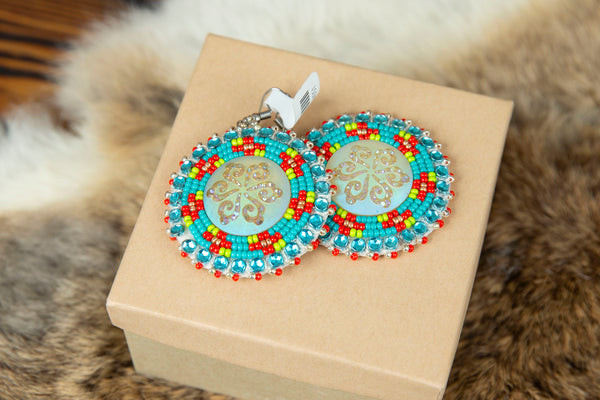 Beaded Round Earrings with Cabs