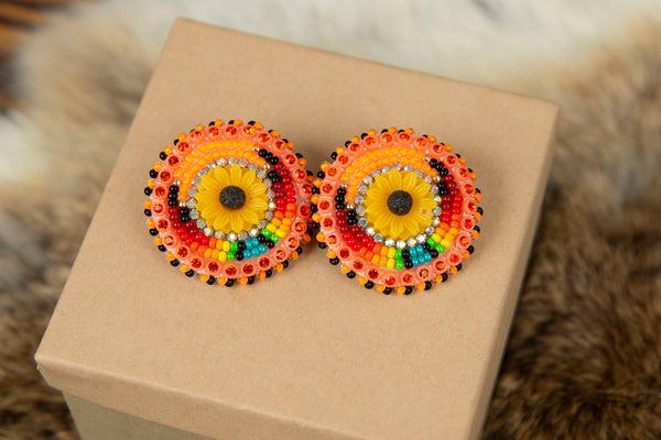 Beaded Sunflower Studs