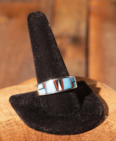 Opal Turquoise and Coral Inlay Band