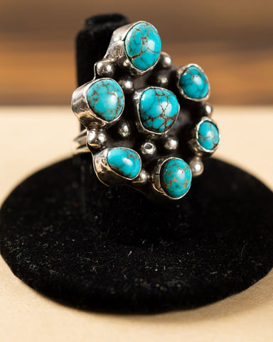 Seven Cluster Stone Turquoise Ring
