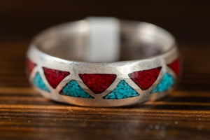 Turquoise and Coral Inlay Ring Band