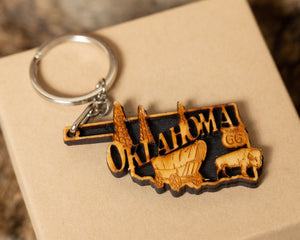 Wooden Oklahoma Keychain