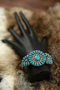 Sterling Silver and Turquoise Cluster Cuff Bracelet