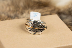 Sterling Silver Ring with Gold Feather