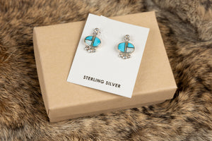Turquoise and White Fire Opal Inlay Studs