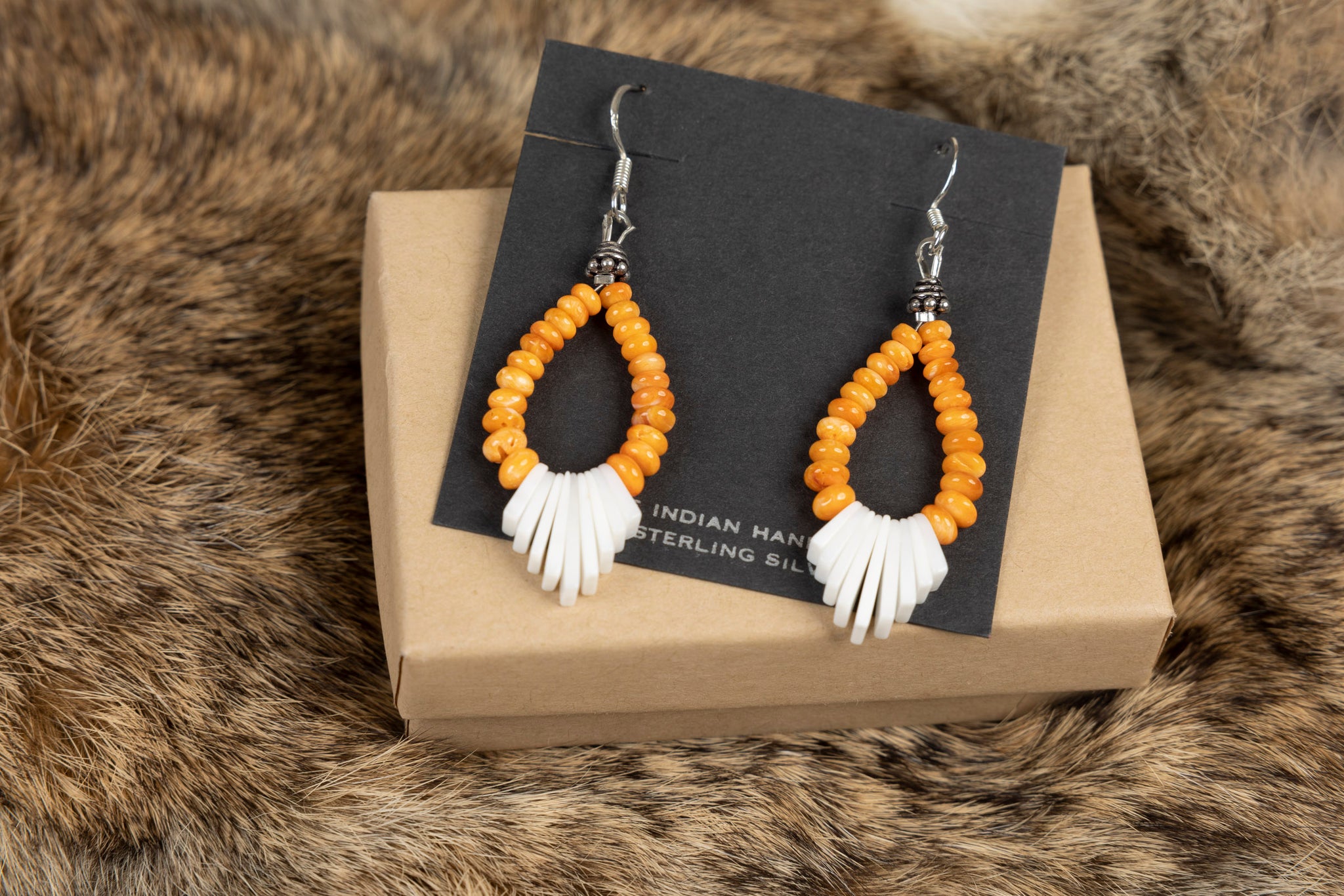 Orange and White Hoop Earrings